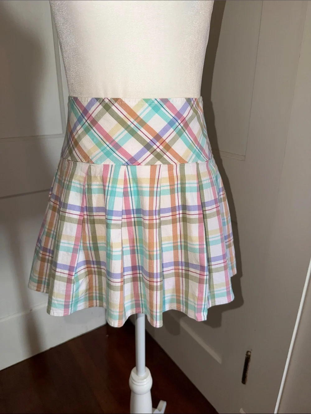 Juniors Necessary Objects Pastel Plaid Pleated Mini Skirt Vintage Millennial - Picture 1 of 6